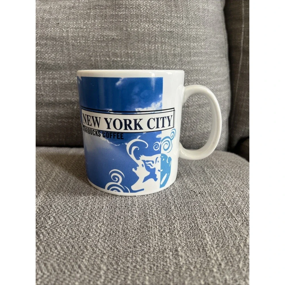 Starbucks Y2K 1999 Coffee NEW YORK CITY Blue White Jumbo 20oz Coffee Tea Mug Cup
